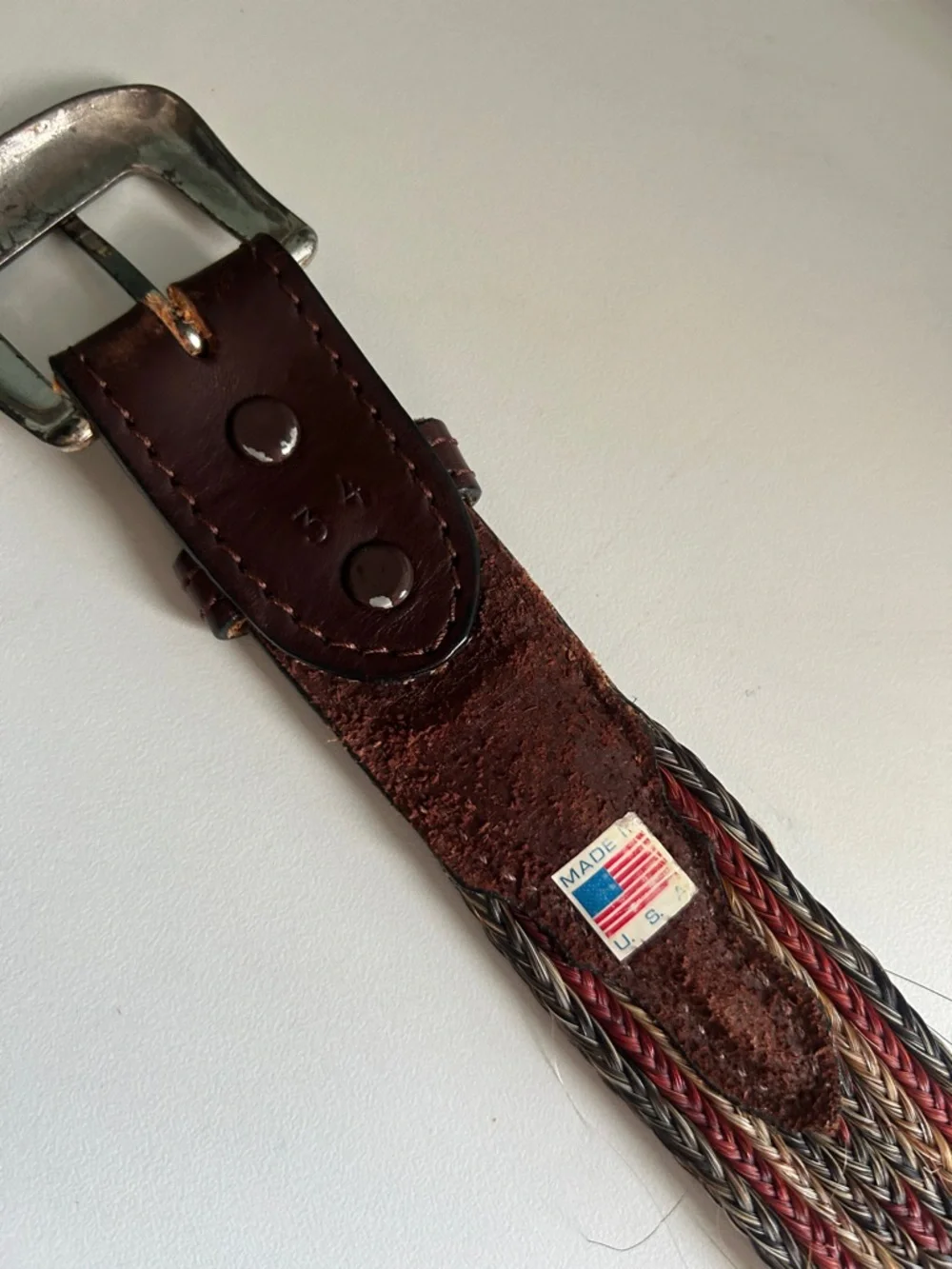 Authentic USA made Braided Horse Hair with Leather Belt men's size 34 western